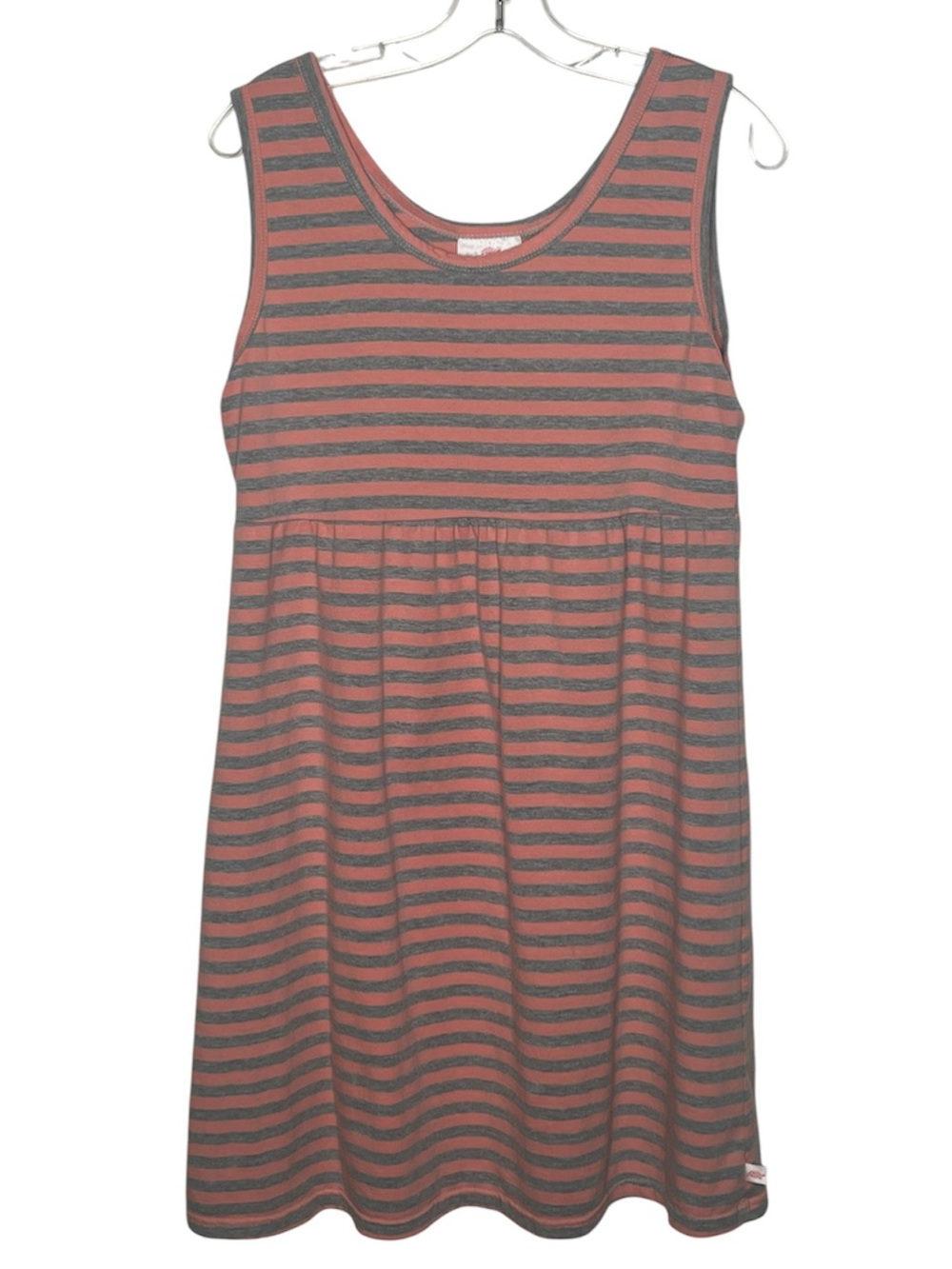 Lolly Wolly Doodle Sz L Peach and Gray Striped Sleeveless Casual Tank Dress